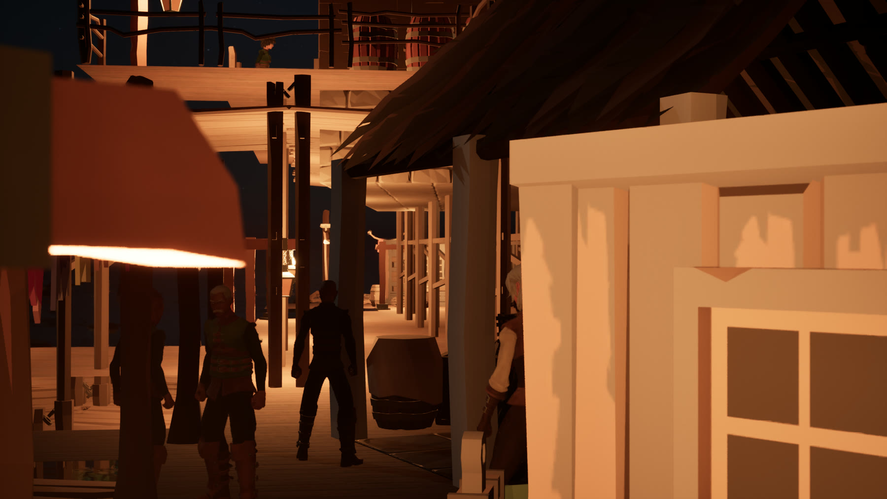 A crowded deck on Lantern Rock at night under lanterns